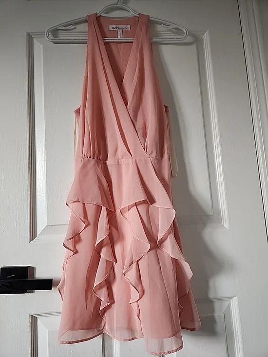 BCBGeneration Blush Pink Ruffle Mini Dress - Picture 1 of 5
